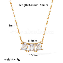 304 Stainless Steel Pave Clear Cubic Zirconia Geometric Pendant Necklaces for Women, Real 18K Gold Plated, Rectangle, 16.14 inch(41cm), pendant: 8.7x4.5mm(WG70AF8-02)