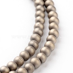Non-magnetic Synthetic Hematite Beads Strands, Frosted, Round, Antique Bronze Plated, 4mm, Hole: 1mm, about 100pcs/strand, 16 inch(G-A140-17-4mm)