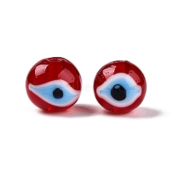 Handmad Evil Eye Round Lampwork Beads, FireBrick, 10x9~10mm, Hole: 1.6~2mm(LAMP-T021-17D)