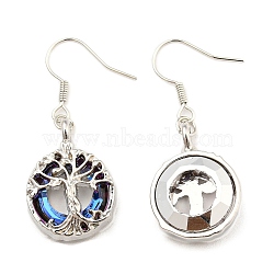 Alloy Tree of Life Dangle Earrings with Glass for Women, Platinum, 40x16.5mm(EJEW-C061-01P)
