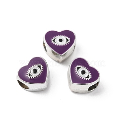 CCB Plastic European Beads, Large Hole Beads, Heart with Evil Eyes, Purple, 11x11.5x8mm, Hole: 5mm(CCB-B001-01F)