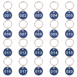 ARRICRAFT Aluminium Alloy Numbered Marking Identification Hang Tags, Luggage Labels, ID Tag, Number Markers, with Iron Key Ring, Flat Round with Number 001~020, Blue, 62mm, 20pcs/box(AJEW-AR0001-45)