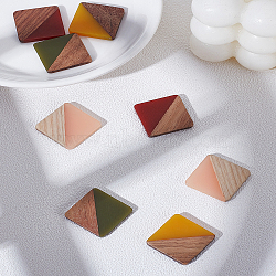 8Pcs 4 Colors Resin & Walnut Wood Cabochons, Square, Mixed Color, 20x20x3.5mm, 2pcs/color(RESI-LP0001-19)