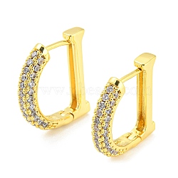 Initial Letter D Clear Cubic Zircon Hoop Earrings, Brass Earrings for Women, Real 18K Gold Plated, 21x19x4mm(EJEW-A026-04G)