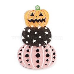 Halloween Printed Acrylic Pendants, with Glitter Powder, Pumpkin, 44.5x26x2mm, Hole: 1.5mm(MACR-M048-03E)