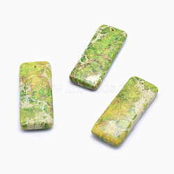 Natural Regalite/Imperial Jasper/Sea Sediment Jasper Big Pendants, Dyed, Rectangle, Yellow Green, 51x20.5x6~6.5mm, Hole: 2mm(G-P140-01)