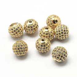 Rack Plating Brass Cubic Zirconia Beads, Long-Lasting Plated, Round, Golden, 8x7mm, Hole: 2mm(X-ZIRC-S001-8mm-A01)