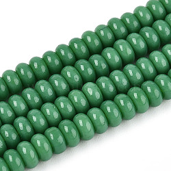Opaque Spray Painted Glass Beads, Rondelle, Medium Sea Green, 4x2.5mm, Hole: 0.7mm, about 135pcs/strand, 14.96''(38cm)(GLAA-ZX008-4mm-18C)