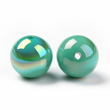 ABS Plastic Beads, AB Color Plated, Round, Medium Aquamarine, 16x15mm, Hole: 2mm