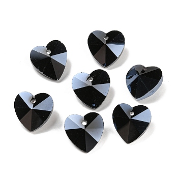 Romantic Valentines Ideas Glass Charms, Faceted Heart Pendants, Midnight Blue, 14x14x8mm, Hole: 1mm