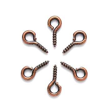 Iron Screw Eye Pin Peg Bails, For Half Drilled Beads, Red Copper, 8x4x1mm, Hole: 2mm