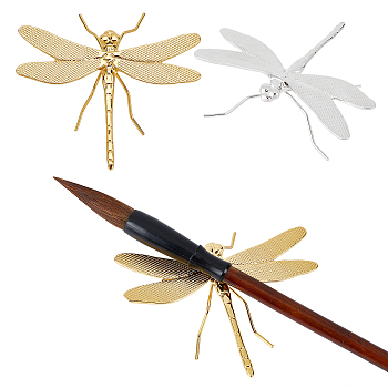 2Pcs 2 Colors Alloy Display Decoration, 3D Dragonfly, for Chinese Calligraphy Brush Pen Stand, Kungfu Tea Pet, Platinum, 82x90x35mm, 1pc/color
