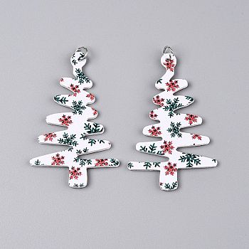 PU Leather Big Pendants, Christmas Theme, White, Christmas Tree, 63.5x39x2mm, Hole: 5mm