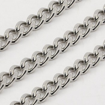 304 Stainless Steel Twisted Chains, Unwelded, Faceted, Stainless Steel Color, 5x3.5x1.6mm