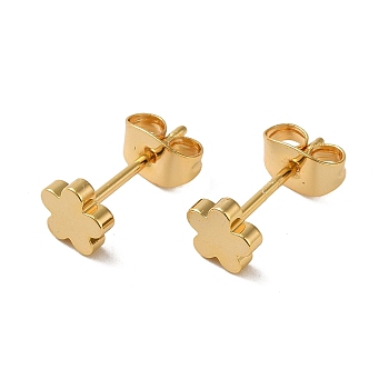 Brass Earrings, Real 18K Gold Plated, Flower, 6x6mm