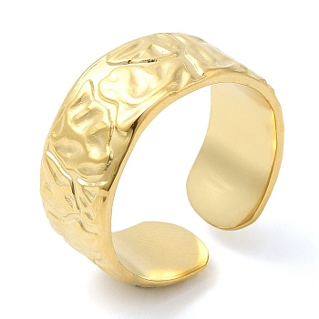 304 Stainless Steel Textured Open Cuff Ring for Women, Real 14K Gold Plated, Inner Diameter: 17mm