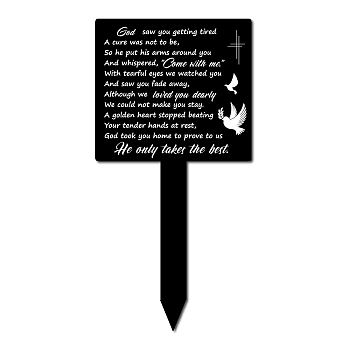 Acrylic Garden Stake, Ground Insert Decor, for Yard, Lawn, Garden Decoration, Square with Memorial Words He Only Takes The Best, Pigeon Pattern, 300x200mm