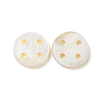 Freshwater Shell Button, 4-Hole, Flat Round, Seashell Color, 12x2mm, Hole: 1.5mm