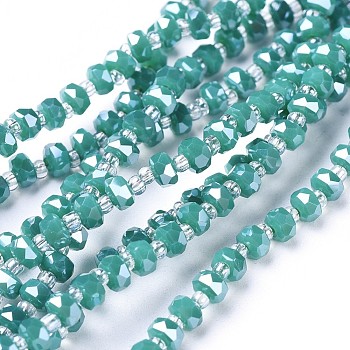 Glass Beads Strands, Faceted, Rondelle, Light Sea Green, 4x2.5mm, Hole: 0.8mm, about 150pcs/strand, 23.6 inch(60cm)