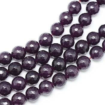 Natural White Jade Bead Strands, Dyed, Faceted, Round, Purple, 6mm, Hole: 1mm, about 60pcs/strand, 14.06~14.45 inch(35.7~36.7cm)