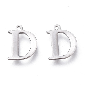 304 Stainless Steel Charms, Laser Cut, Alphabet, Stainless Steel Color, Letter.D, 12x9.5x0.8mm, Hole: 1mm
