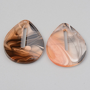 Acrylic Pendants, Teardrop, Light Salmon, 34x27.5x2.5mm, Hole: 1.5mm