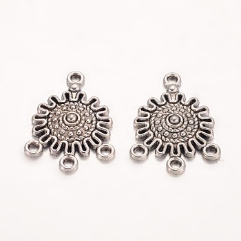 Tibetan Style Alloy Chandelier Components Links, Flat Round, Antique Silver, Lead Free and Cadmium Free & Nickel Free, 27x18x3.5mm, Hole: 1.5mm
