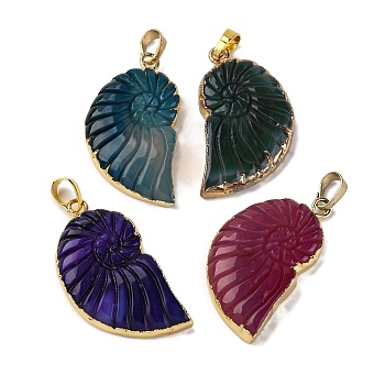 Natural Agate Crystal Electroplate Conch Pendants, with Brass Findings, Mixed Color, 40x21x6mm, Hole: 5x8mm