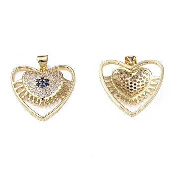 Brass Micro Pave Cubic Zirconia Pendants, with Brass Snap on Bails, Nickel Free, Real 18K Gold Plated, Heart, Dark Blue, 22x22x4mm, Hole: 3x4mm