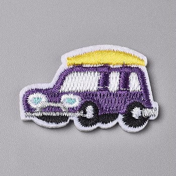 Computerized Embroidery Cloth Iron on/Sew on Patches, Costume Accessories, Appliques, for Backpacks, Clothes, Taxi, Purple, 23.5x35.5x1.5mm