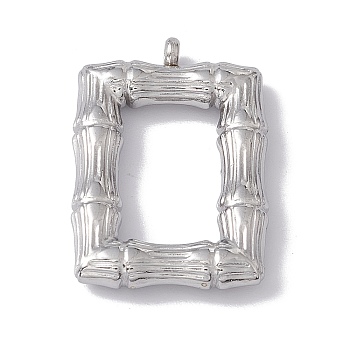 304 Stainless Steel Pendants, Rectangle Bamboo Joint Charms, Stainless Steel Color, 24.5x16.5x3.5mm, Hole: 1.6mm