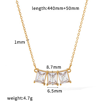 304 Stainless Steel Pave Clear Cubic Zirconia Geometric Pendant Necklaces for Women, Real 18K Gold Plated, Rectangle, 16.14 inch(41cm), pendant: 8.7x4.5mm