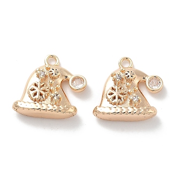 Micro Pave Cubic Zirconia Pendants, Hat Charms, Real 18K Gold Plated, 13x13.5x4.5mm, Hole: 1.5mm