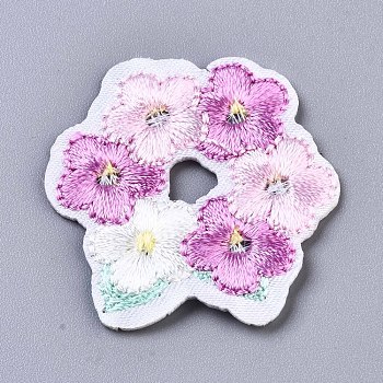Flower Appliques, Computerized Embroidery Cloth Iron on/Sew on Patches, Costume Accessories, Violet, 32.5x32.5x1.5mm