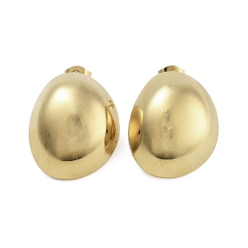 Ion Plating(IP) 304 Stainless Steel Stud Earrings for Women, Oval, Real 18K Gold Plated, 25.5x21mm