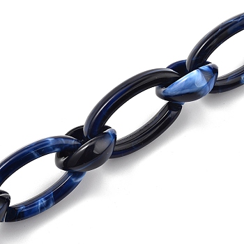 Handmade Acrylic Cable Chains, Flat Oval, Dark Blue, Links: 35x19.5x6mm and 20x18x8.5mm, 39.37 inch(1m)/strand
