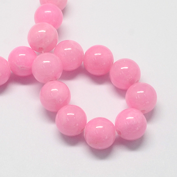 Natural Dyed Yellow Jade Gemstone Bead Strands, Round, Hot Pink, 6mm, Hole: 1mm, about 66pcs/strand, 15.7 inch