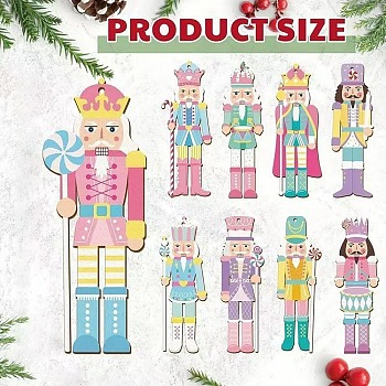 9Pcs Wood Nutcracker Pendant Decorations, with Hemp Rope, for Christmas Tree Hanging Ornaments, Mixed Color, 100~102x30.5~39.5x2.5mm