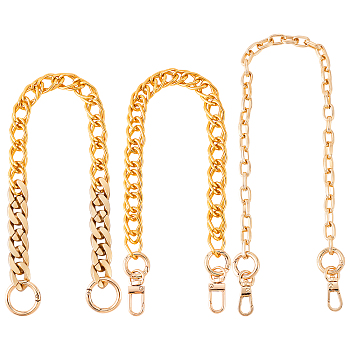 SUPERFINDINGS 3Pcs 3 Style Chain Bag Handles, Wallet Chains, with Zinc Alloy Clasps, for Bag Straps Replacement Accessories, Golden, 40~45.7cm, 1pc/style