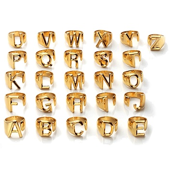 Brass Cuff Rings, Open Rings, Long-Lasting Plated, Alphabet, Real 18K Gold Plated, Letter A~Z, Size 6, 17mm, 26 letters, 1pc/letter, 26pcs/set