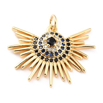 Brass Cubic Zirconia Pendants, Long-Lasting Plated, with Jump Ring, Sun, Real 18K Gold Plated, 18.5x24.5x4mm, Hole: 3mm