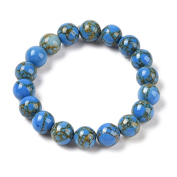 Synthetic Turquoise(Dyed) Round Beaded Stretch Bracelets, Blue, Inner Diameter: 2 inch(5cm), 10mm