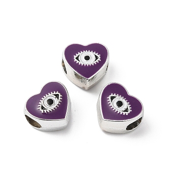 CCB Plastic European Beads, Large Hole Beads, Heart with Evil Eyes, Purple, 11x11.5x8mm, Hole: 5mm