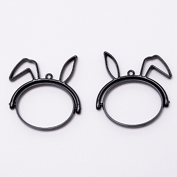 Alloy Open Back Bezel Pendants, Rotatable Pendants, For DIY UV Resin, Epoxy Resin, Pressed Flower Jewelry, Rabbit, Electrophoresis Black, 35x32.5x3.7mm, Hole: 1.4mm