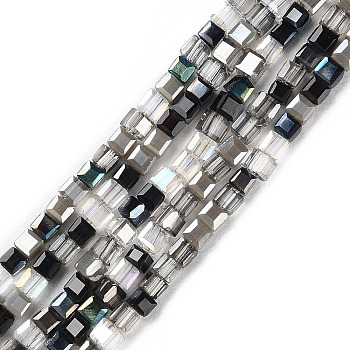 Electroplate Glass Beads Strands, Square, Black, 2.5x2.5x2.5mm, Hole: 0.7mm, about 180~182pcs/strand, 16.93''~17.13''(43~43.5cm)