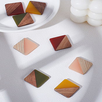 8Pcs 4 Colors Resin & Walnut Wood Cabochons, Square, Mixed Color, 20x20x3.5mm, 2pcs/color