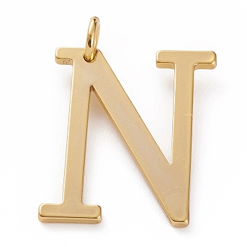 Golden Brass Pendants, Long-Lasting Plated, Letter, Letter.N, 27x22x1.5mm, Hole: 3.5mm