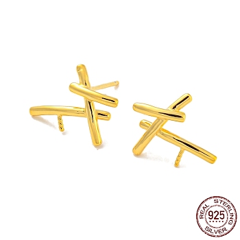 925 Sterling Silver Stud Earring Findings, for Half Drilled Beads, with S925 Stamp, Real 18K Gold Plated, 10.5x14mm, Pin: 10.5x0.7mm and 0.6mm