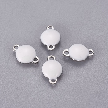 304 Stainless Steel Enamel Links connectors, Enamelled Sequins, Flat Round, Stainless Steel Color, White, 12x8x4mm, Hole: 1.4mm