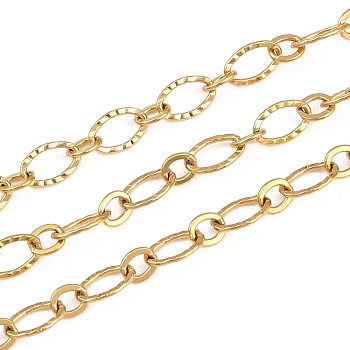 304 Stainless Steel Textured Oval Link Chains, Soldered, Ion Plating(IP), with Spool, Golden, 7.5x5x0.8mm
